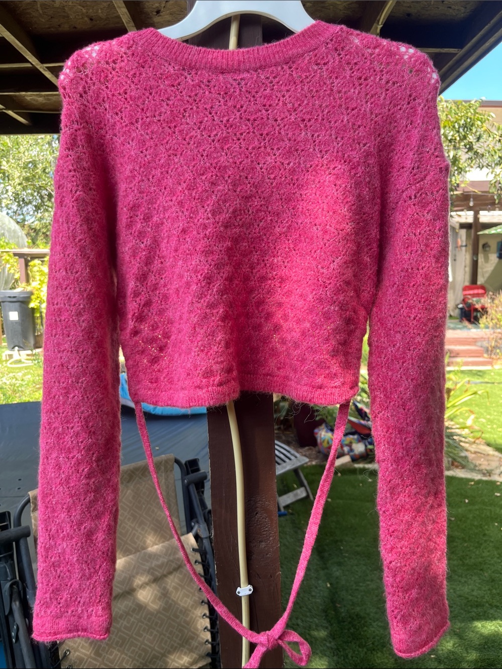 ZARA Pink Pointelle Open Back Knit Cropped Sweater NWOT 18” p2p size small